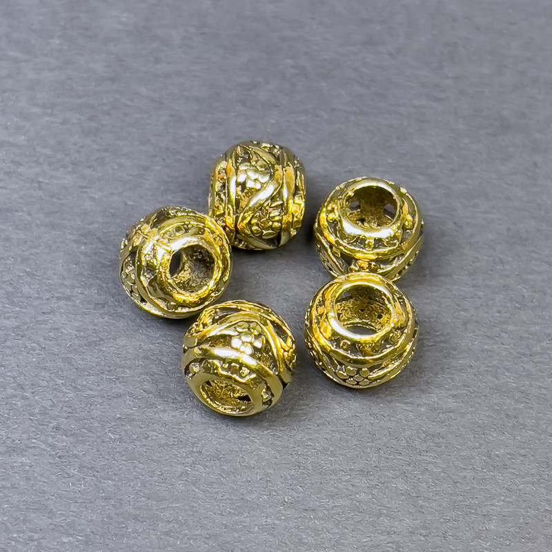 Bead insert - Golden metal color, size 8.5×10 mm, hole diameter approx. 4.5 mm, packaging 5 pcs