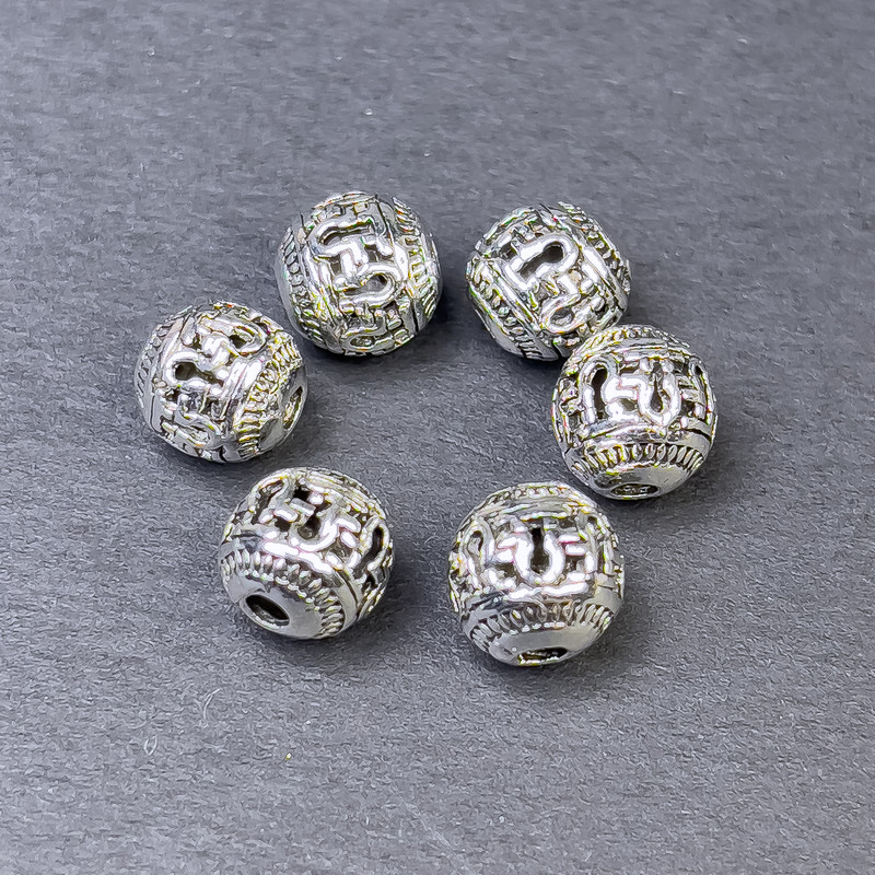 Bead insert findings, silver-colored metal, 8×8 mm diameter ±, hole diameter 2 mm ±, packaging 6 pcs