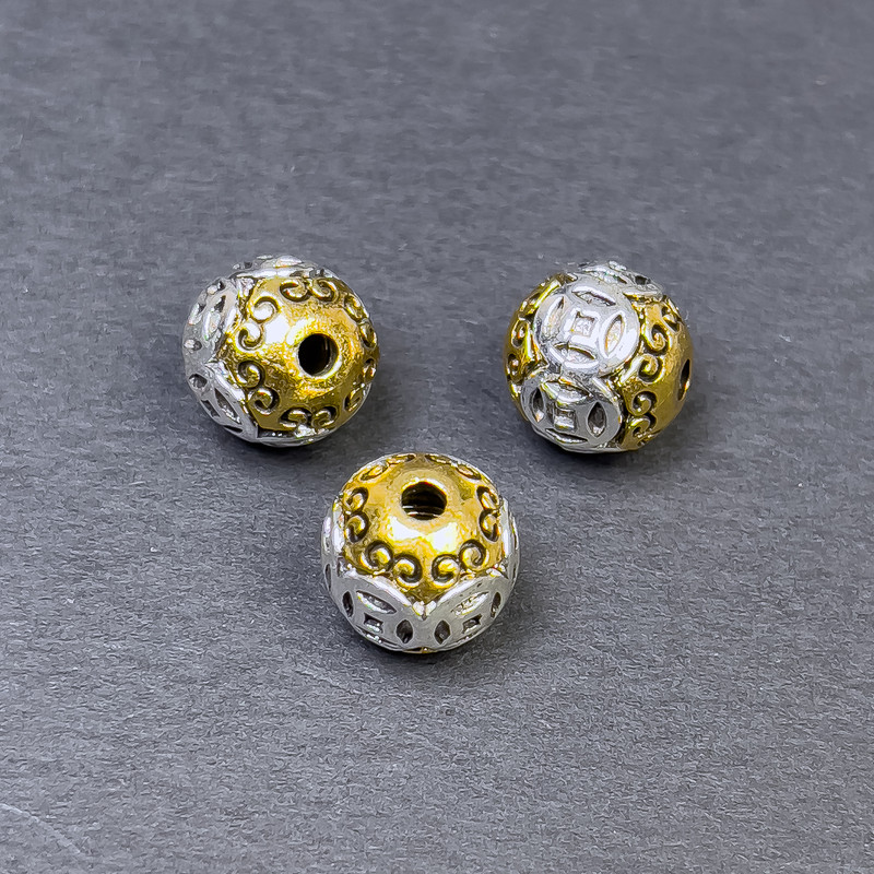 Bead-insert findings in silver-gold metal color, 10x10 mm diameter ±, hole diameter 2 mm ±, packaging 3 pcs