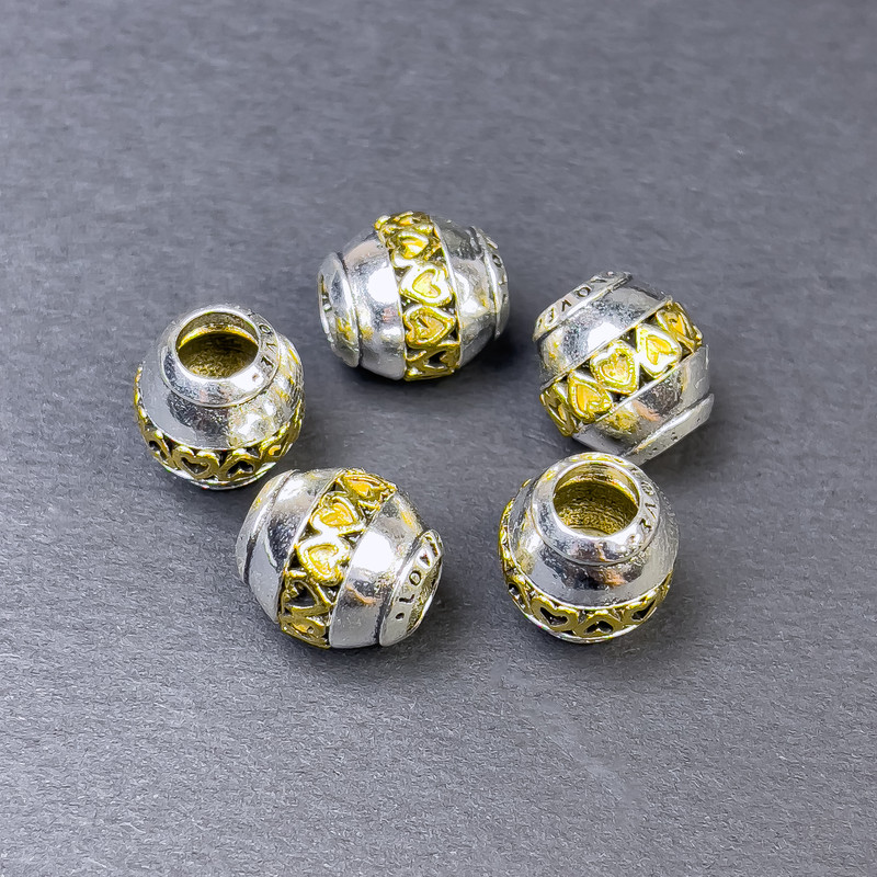 Bead Insert Findings in Silver-Gold Metal Color, 12×11 mm Diameter with Approximately 5 mm Hole, 5 mm Diameter Approx