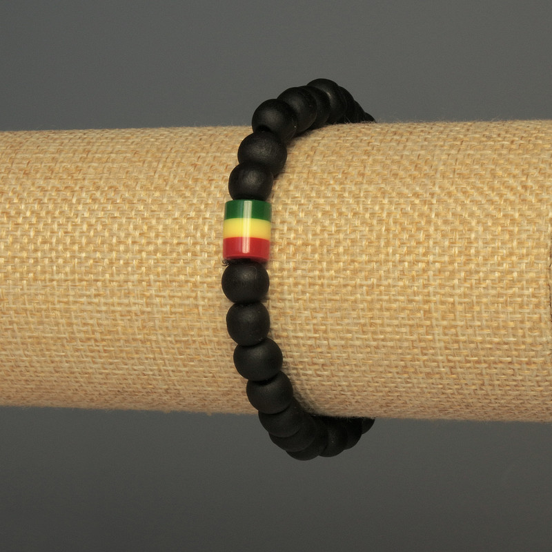 Bracelet with Wooden Beads, 8mm Diameter ±, Acrylic Inlay 9x8mm ±, Length 18cm ±, Stretch