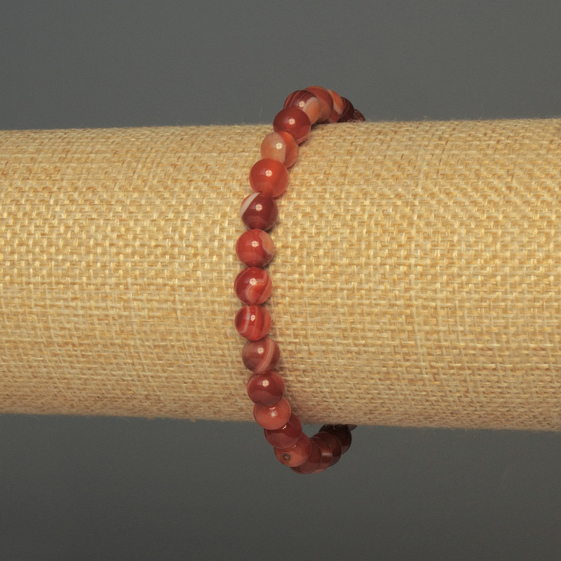 Agate bracelet with smooth beads, 6mm diameter, 18 cm length, stretch