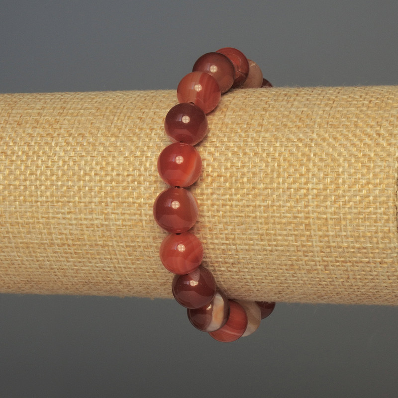 Agate Bracelet with Smooth Beads, 10mm Diameter, 18cm Length, Stretch