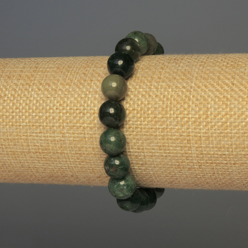 Green Jasper Bracelet with Smooth Beads, 12 mm Diameter, 18 cm Length, Stretch