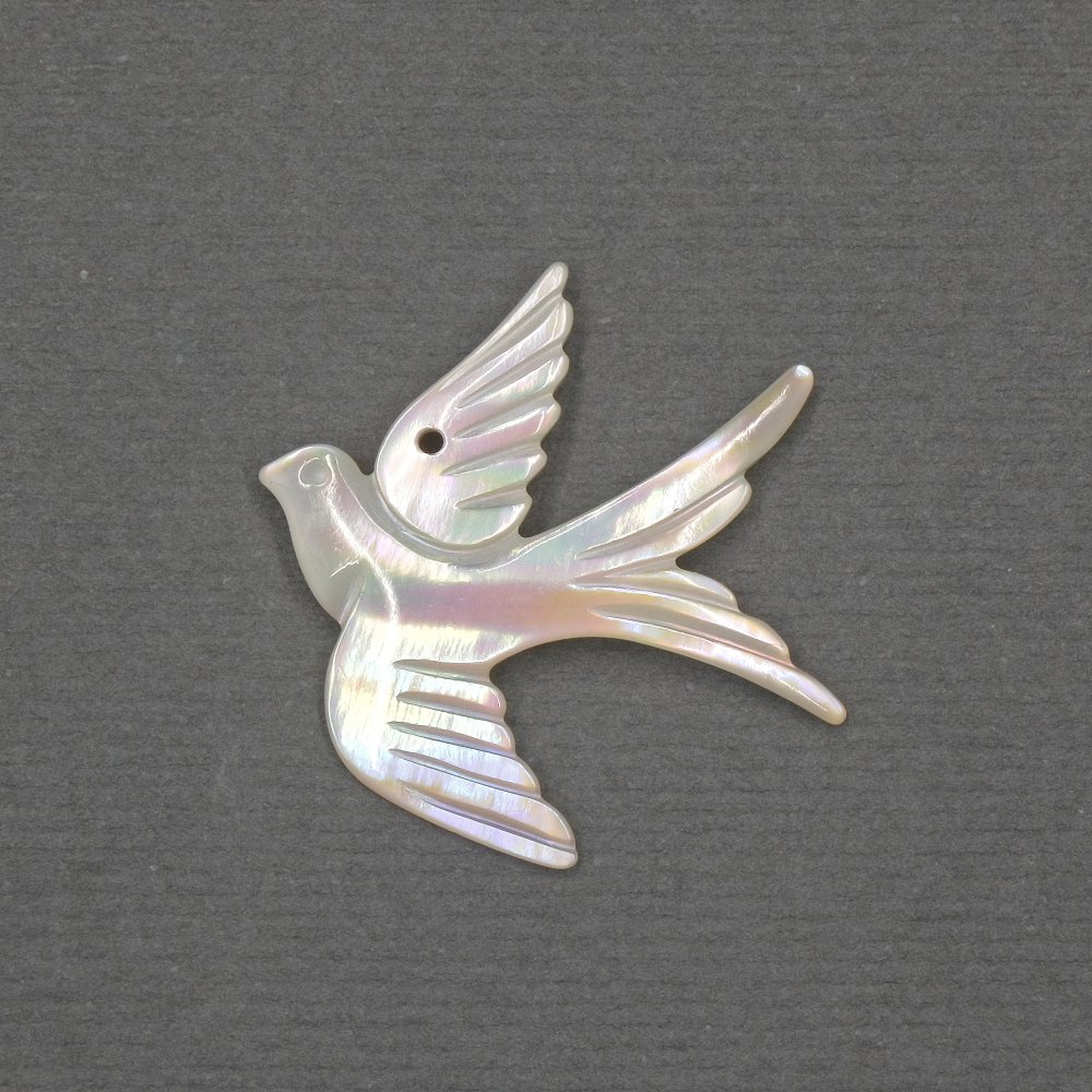 Swallow pendant with natural white mother-of-pearl 22x25x3 mm