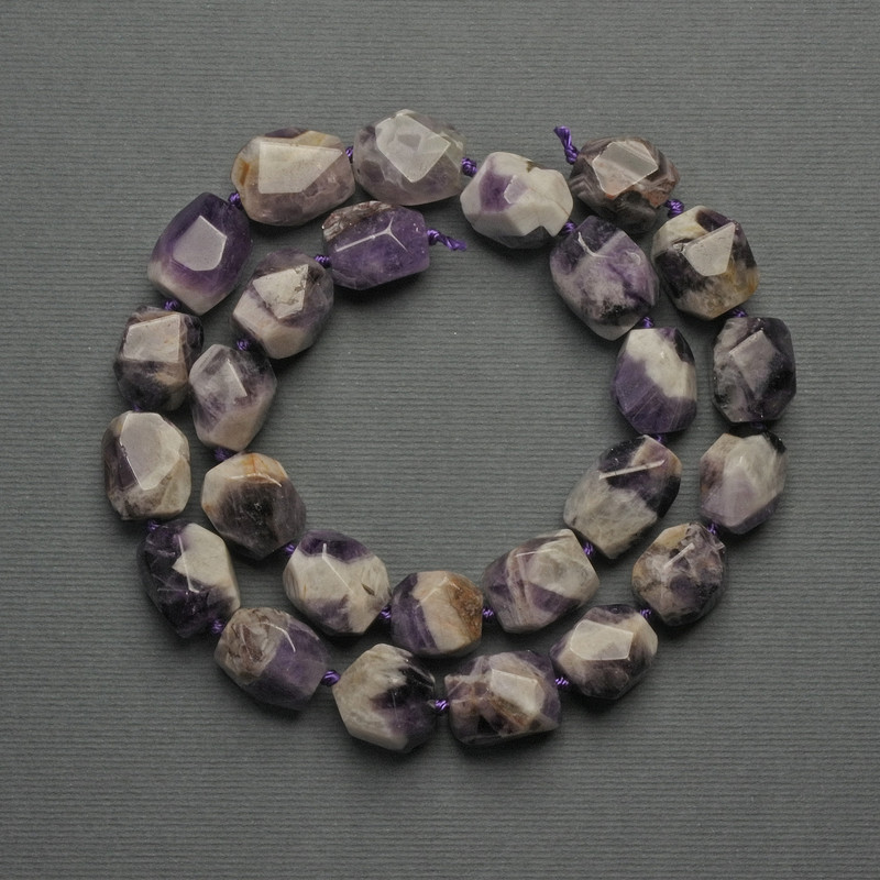 Amethyst Chevron Beads, Faceted, size 17x13mm ± on a thread, length 43cm+