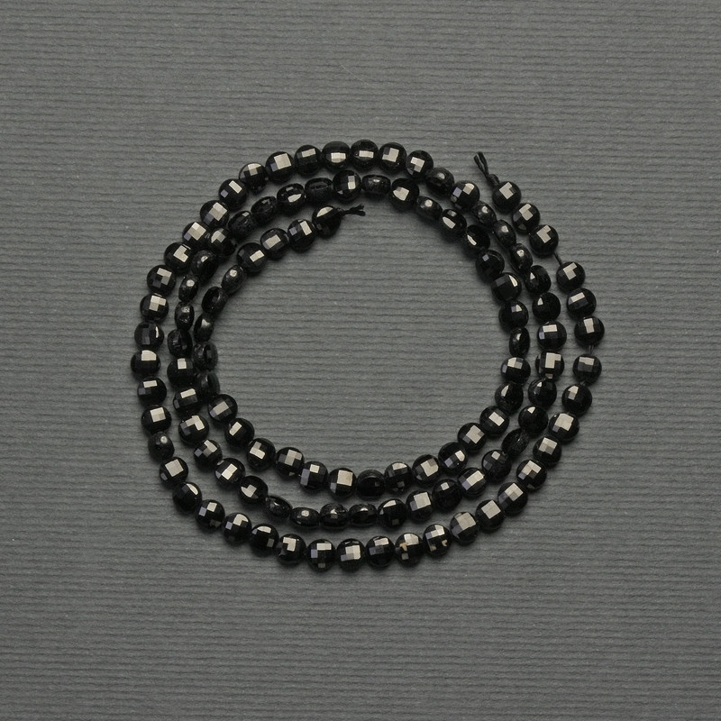 Tourmaline Beads, Faceted Coin 4mm, on a Thread, Length 40 cm