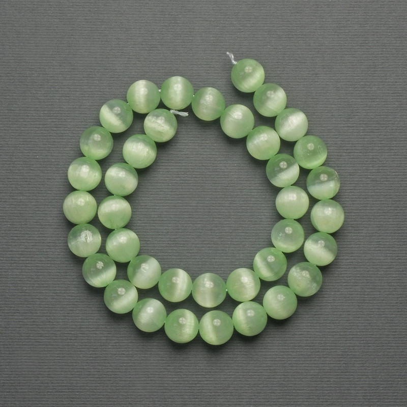 Cat's Eye Beads Green 10mm Smooth