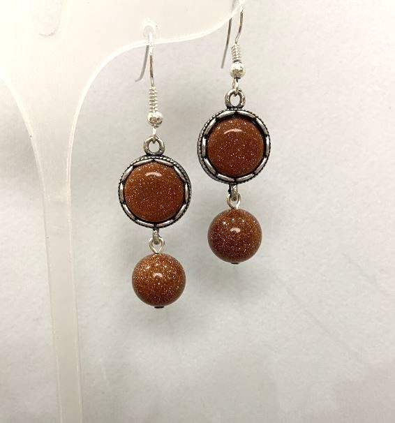 Aventurine Earrings, Round 15 mm, Smooth Ball 12 mm, Length 46 mm