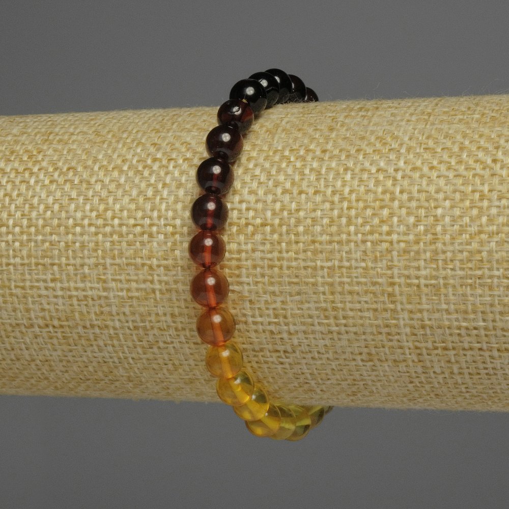 Amber Gradient Bracelet, Smooth Bead, 6 mm Diameter, 18 cm Length, Stretch