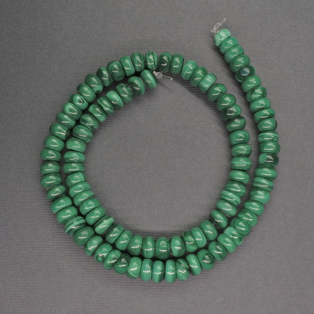 Natural Malachite Rondel Beads, 8x3 mm, 41 cm length ±