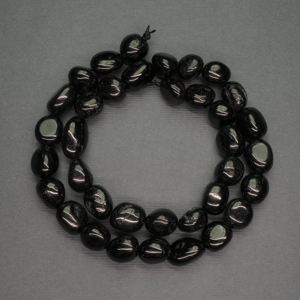 Beads Natural Stone Tourmaline Black Cabochon, Diameter 10mm±, Length 39cm±