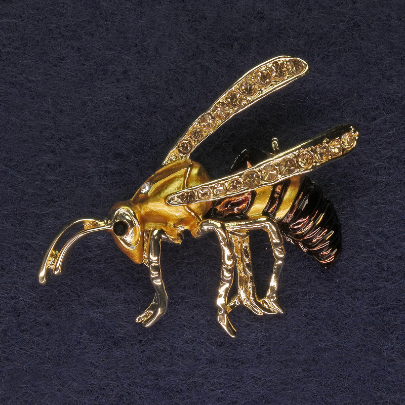 Brooch 'Wasp' with Yellow Crystals, Gold-Tone Metal, Diameter 43x30mm +