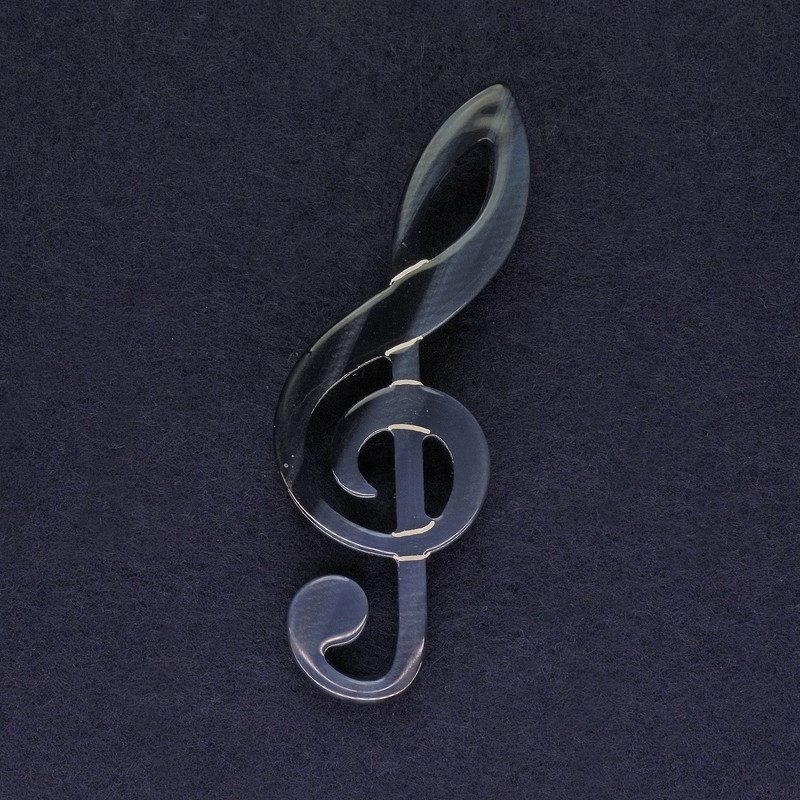 Brooch 'Treble Clef' acrylic blue-silver metal 70x24 mm+