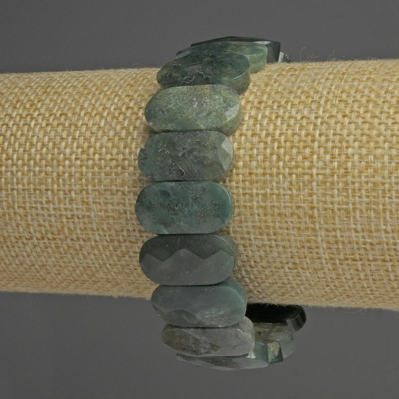 Bracelet Moss Agate Faceted Links, Diameter 204×10 mm ±, Length 18 cm ±, Stretch