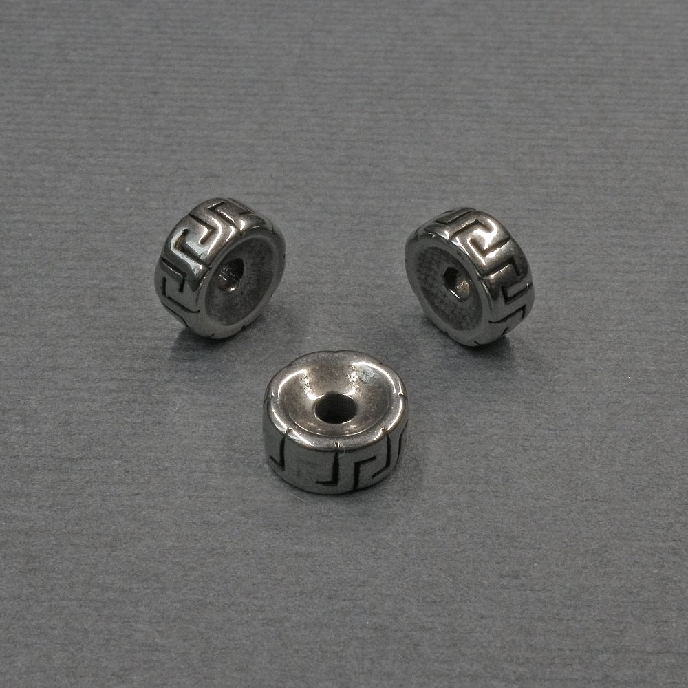 Bead insert, silver metal color, diameter 8×3.5 mm, hole diameter 2 mm