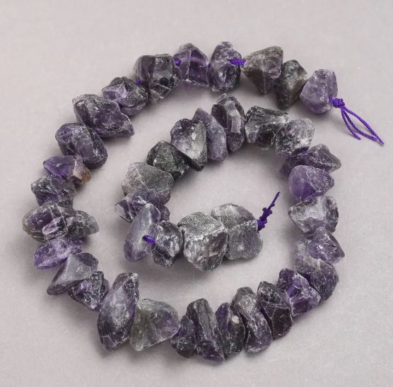 Unpolished Amethyst Beads on a Galotka Thread, diameter 10x18 mm ±, length 42 cm ±
