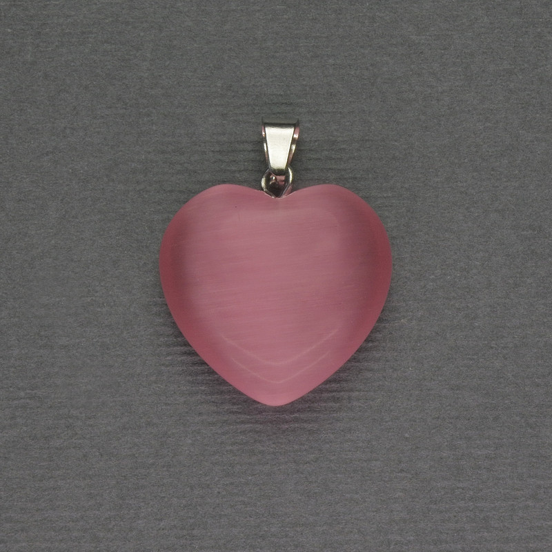 Pink Heart Pendant with Cat's Eye