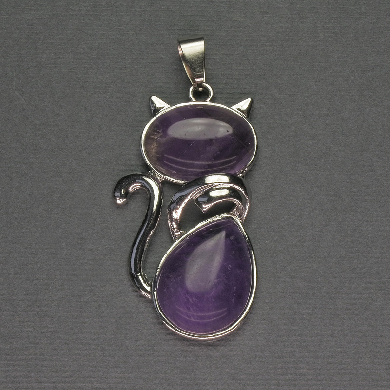 Pendant 'Cat' with Amethyst 25x51mm