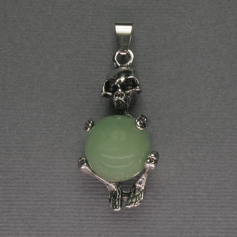 Skeleton Pendant with Jade Ball, 16 mm diameter ± 20x50 mm
