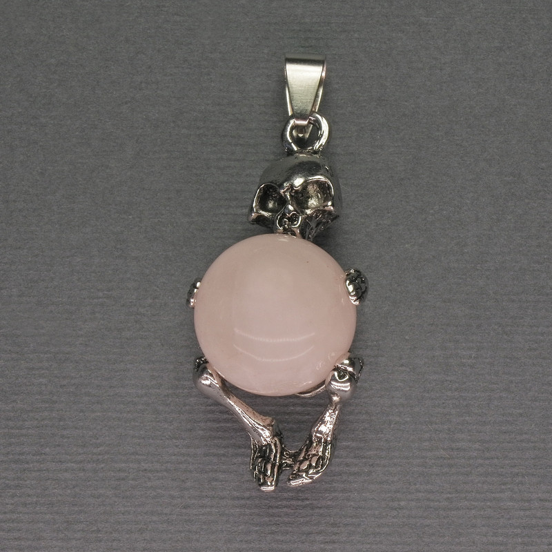Pendant 'Skeleton' Pink Quartz Ball, diameter 16 mm ± 20×50 mm+