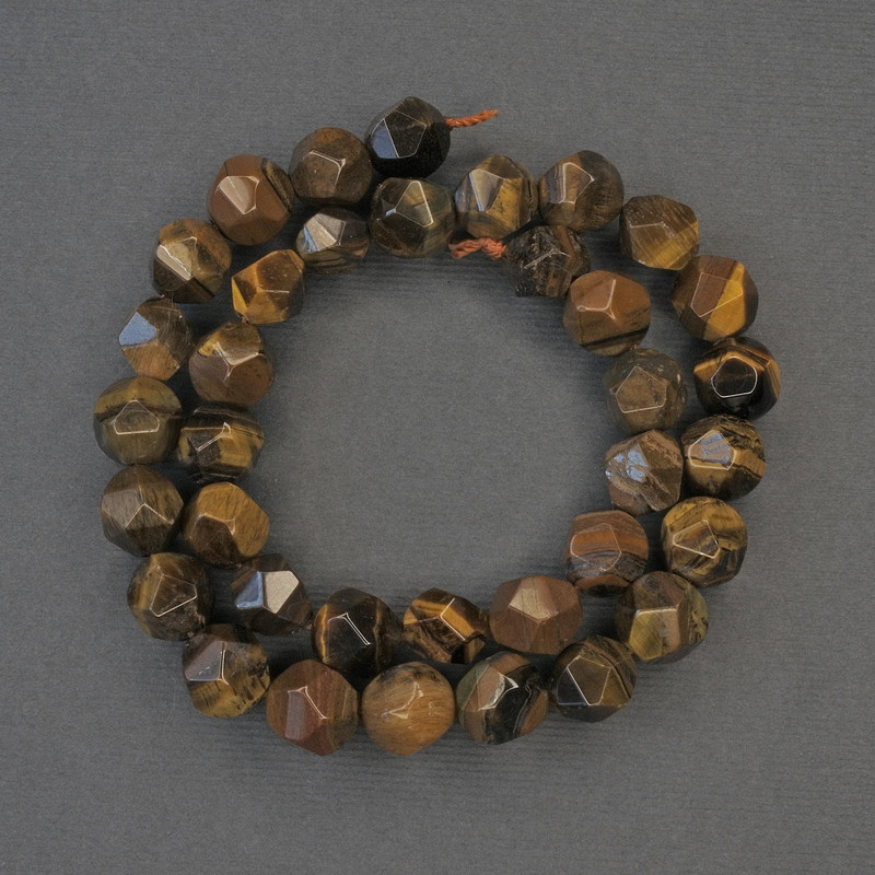 Tiger's Eye Beads, Multifaceted, 10x9 mm diameter, 36 cm length