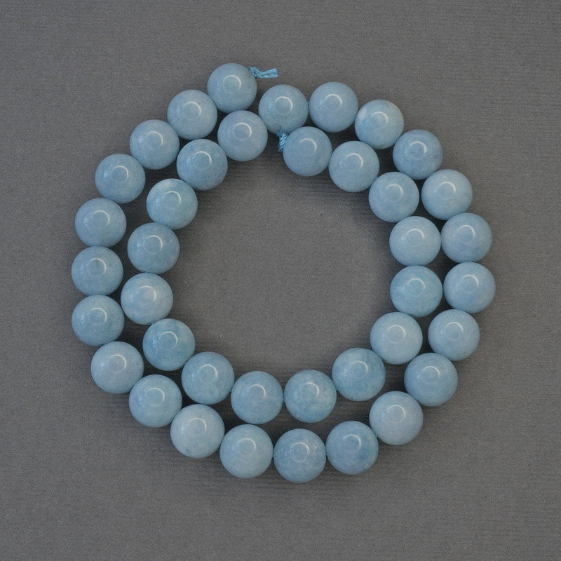Aquamarine Beads, Smooth Round, 10mm Diameter ±, On Thread, 38cm Length