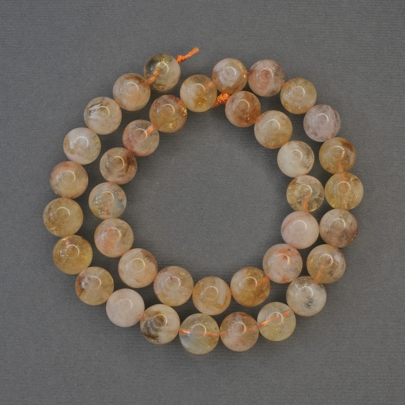 Citrine natural stone beads, smooth round spheres, 10 mm diameter, 39 cm length