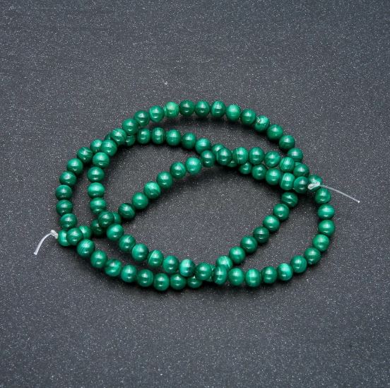 Malachite beads on thread, natural stone, smooth round beads, diameter 4 mm ±, length 39 cm