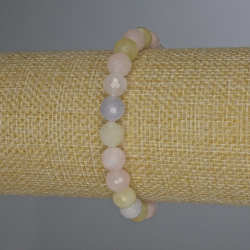 Morganite bracelet with faceted beads, 8 mm diameter, 18 cm length, stretch
