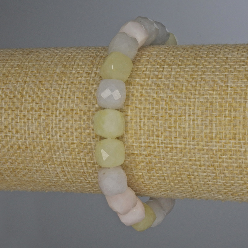 Morganite Bracelet with Faceted Cubes, 9x9 mm, 18 cm Length, Stretch