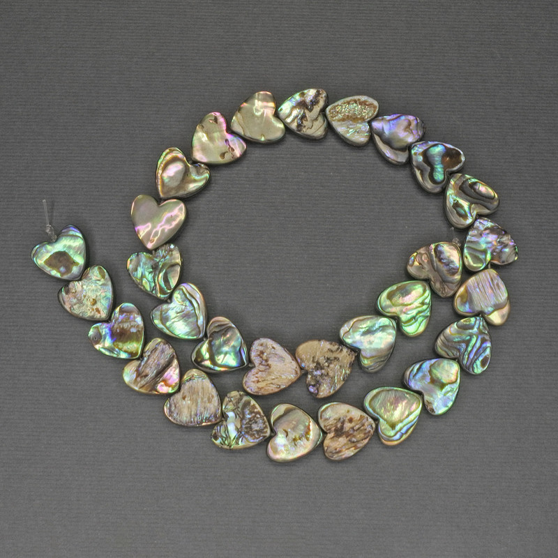 Haliotis Heart Beads, diameter 13mm ±, length 35cm ± on thread