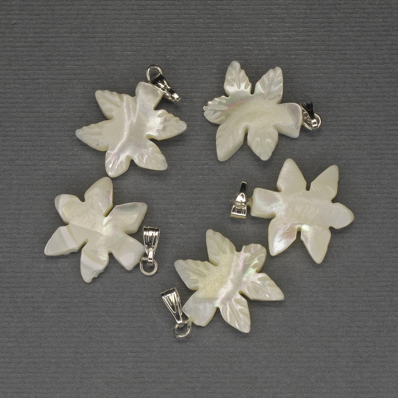 Кулон Перламутр Листок 27х18мм+- сріблястий метал