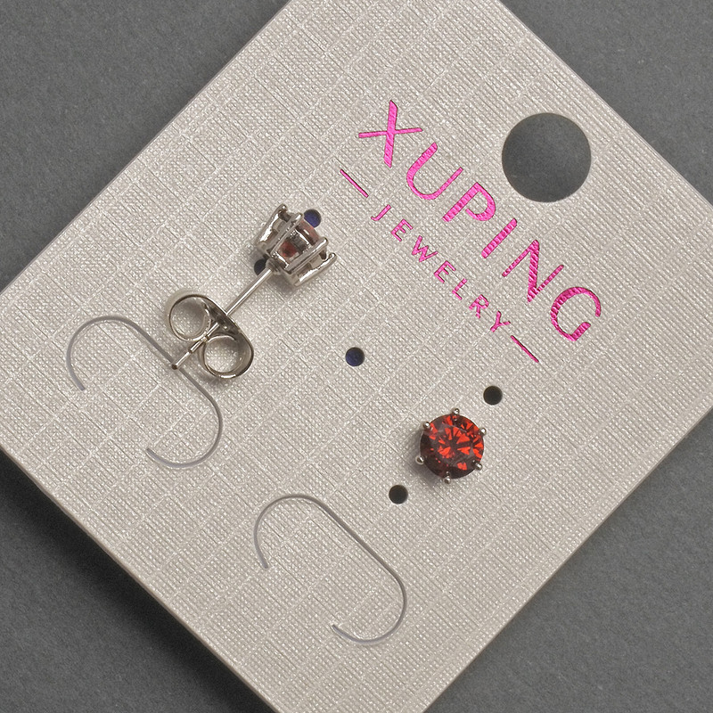 Xuping Stud Earrings with Red Crystal, 5 mm Diameter, Rhodium-Plated