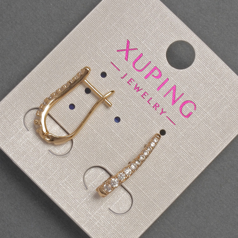 Xuping Earrings with White Crystals, 2 mm Diameter, 20 mm Length, 18K Gold Plating