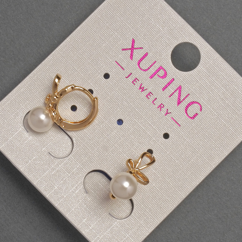 Xuping Earrings with Mallorca Bead, diameter 6 mm +/-, length 14 mm +/-, 18K Gold Plating