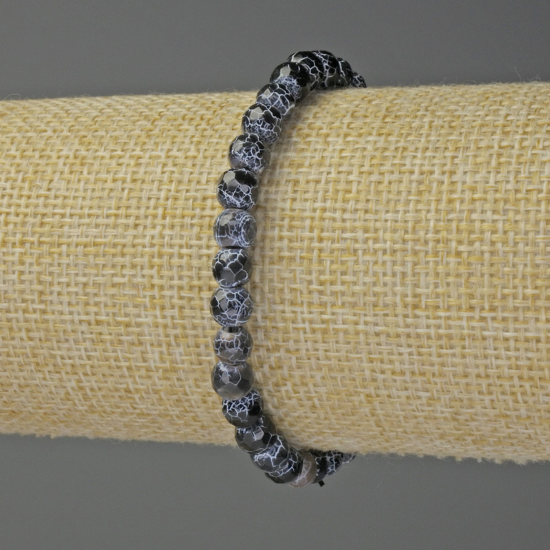 Black Fire Agate Bracelet with Faceted Beads, 6mm, 18cm, Stretch