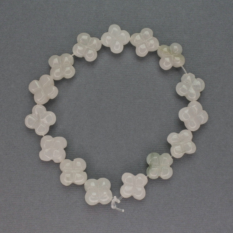 White quartz beads, natural stone shamrock, diameter 14x14mm±, length 20cm±