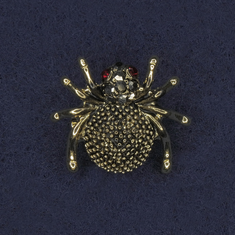 Spider Brooch with Rhinestones, Gold-Tone Metal, 24x23 mm+