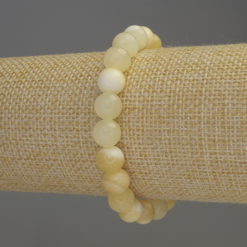 Yellow agate bracelet with smooth beads, 8 mm diameter, 18 cm length, stretch cord