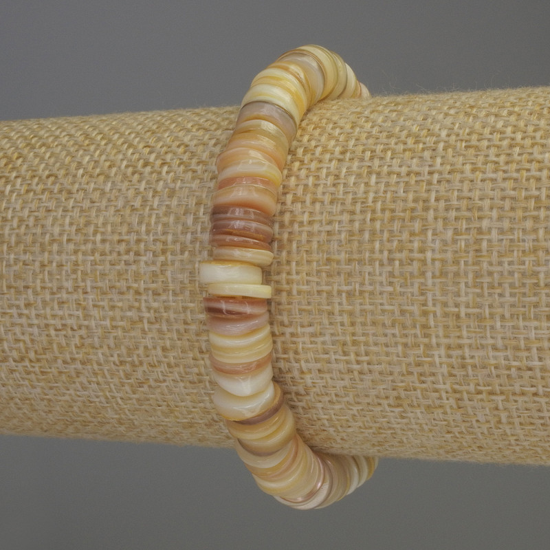 Mother-of-Pearl Rondelle Bracelet, 8x2 mm diameter, 18 cm length, stretch