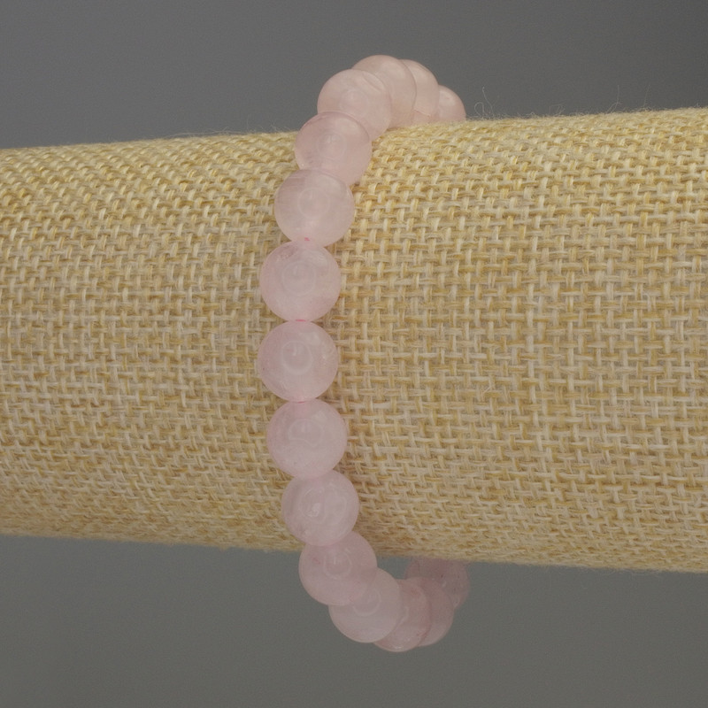 Pink Quartz Bracelet - Smooth Beads, 8mm Diameter, 18cm Length, Elastic Base