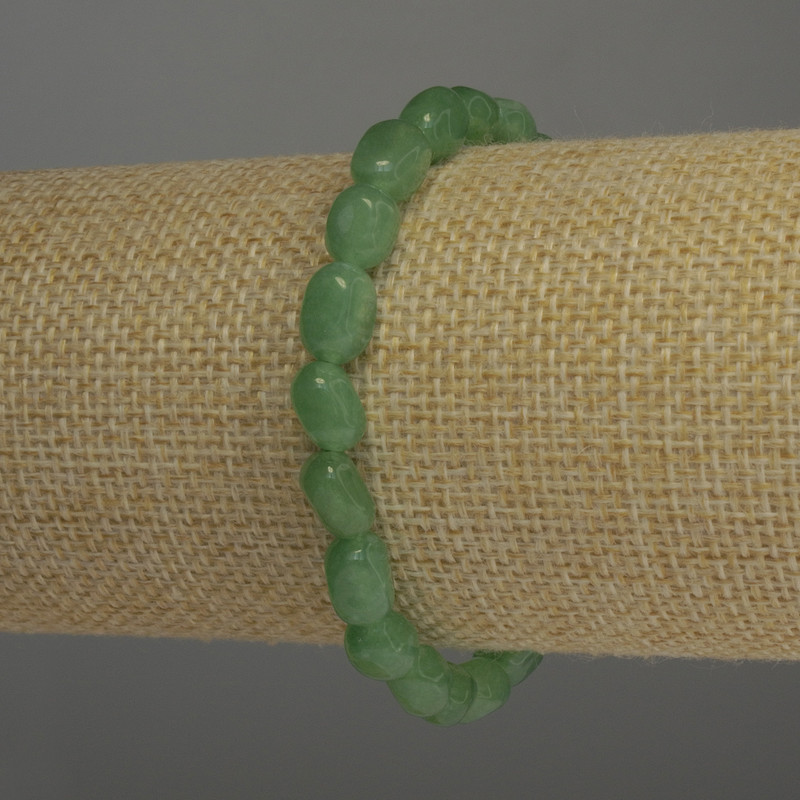Nephrite Faceted Bead Bracelet, 10x6 mm Beads, 18 cm Length, Stretch