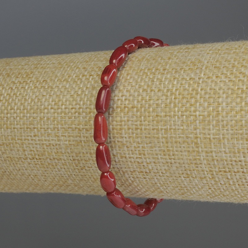 Coral Bracelet 'Grain', diameter 10×5 mm, length 18 cm, stretch