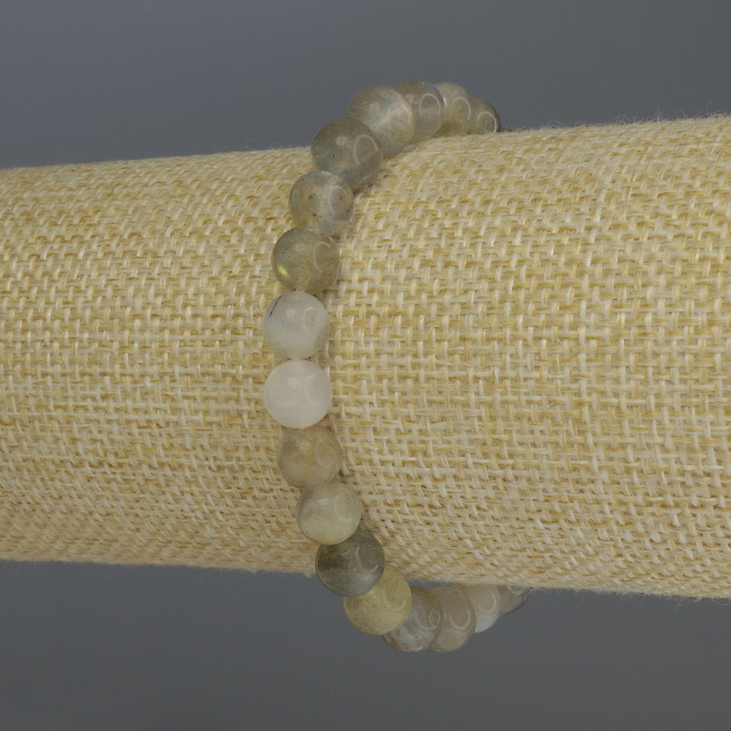 Labradorite Bracelet with Smooth Beads, 7 mm Diameter, 18 cm Length, Stretch