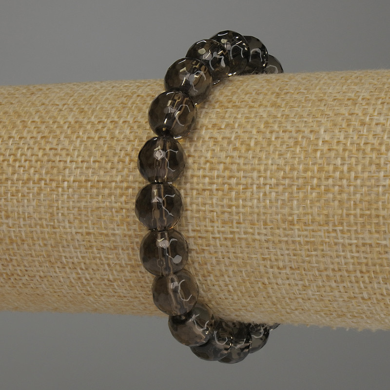 Smoky Topaz Bracelet, Faceted Bead, 9.5 mm Diameter, 18 cm Stretch