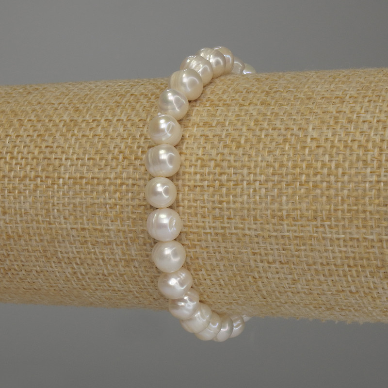 Freshwater Pearl Bracelet, diameter 7×6.5 mm, 5 mm ±, length 18 cm (stretch)