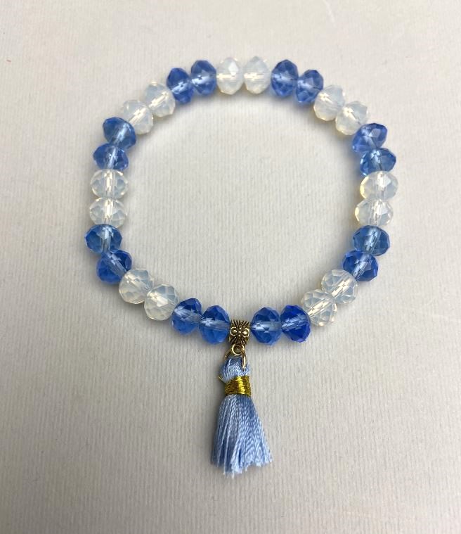 Bracelet Moonstone (opalite) and Czech faceted crystal rondelle, diameter 8x6 mm, length 18 cm, elastic