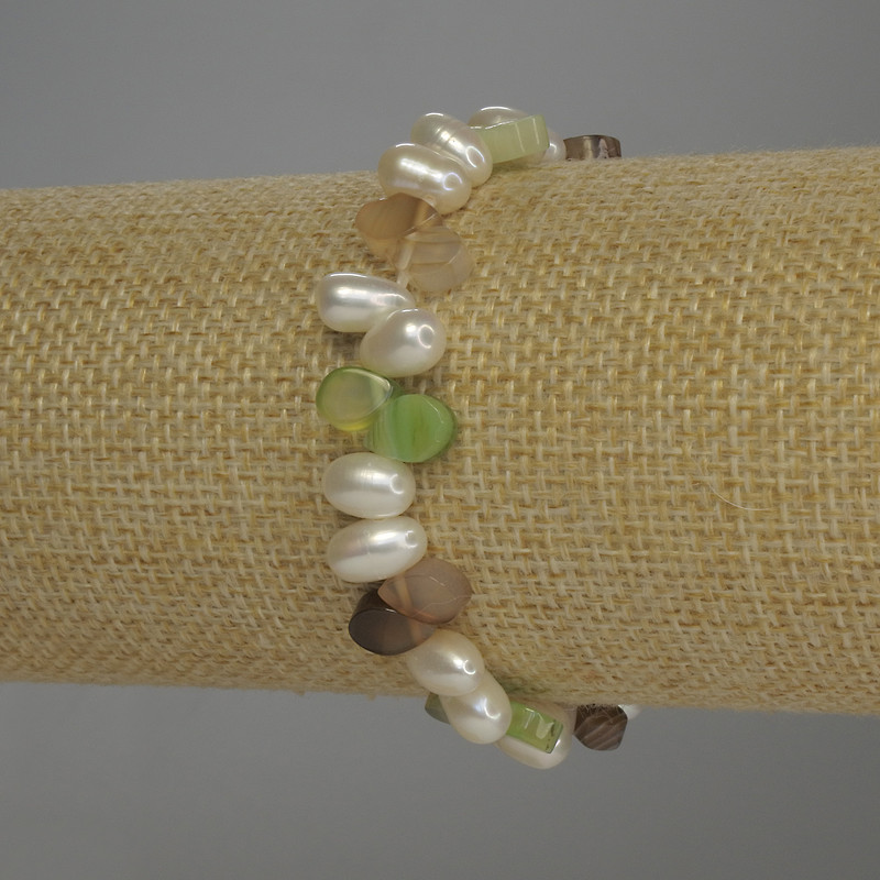 Браслет Агат крапля, діаметр 8х6мм+- Річкові перли овал 8х6мм+-, довжина 18см стрейч