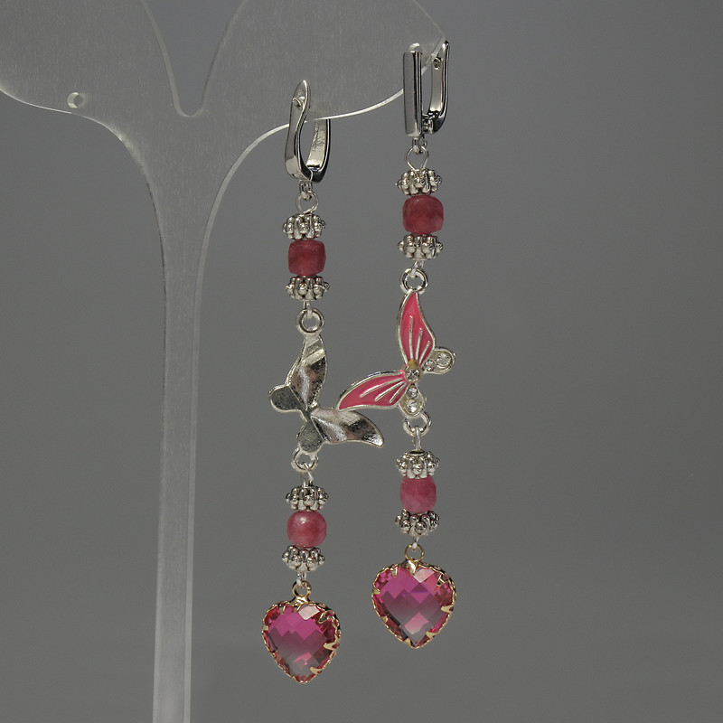Tourmaline Earrings with a Faceted Cube, 5 mm diameter ±, crystal in a 12 mm setting ±, length 85 mm ±